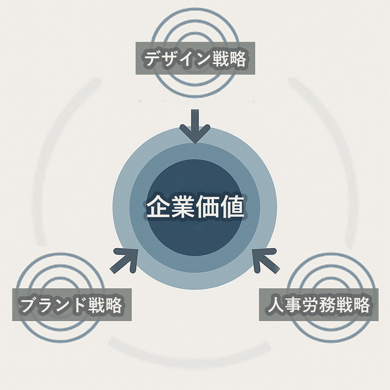 デザイン戦略、ブランド戦略、人事労務戦略の相関図